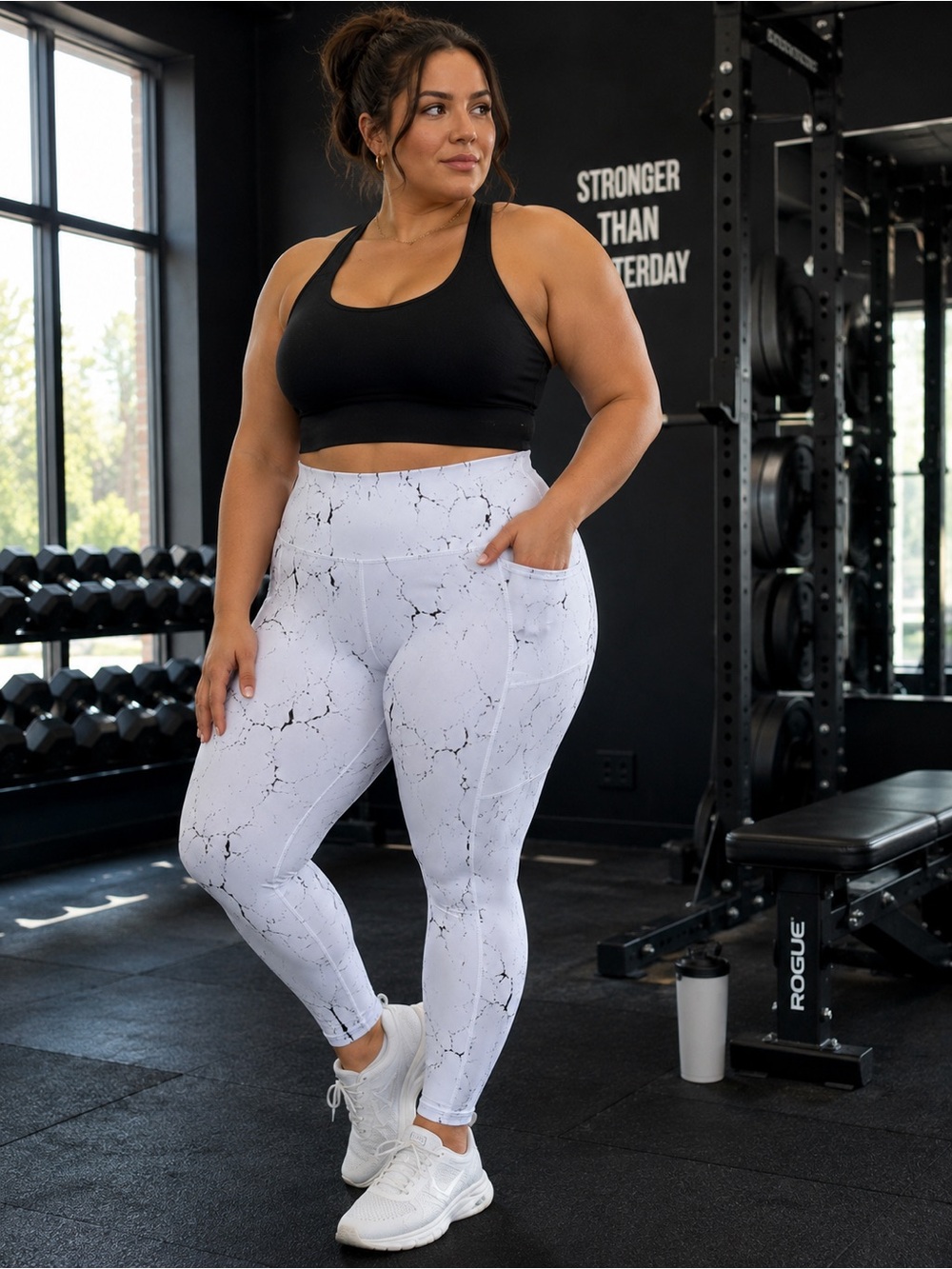 Buffbunny Elysium Marble Leggings XXL White Black High Rise Pocket NWT Gym